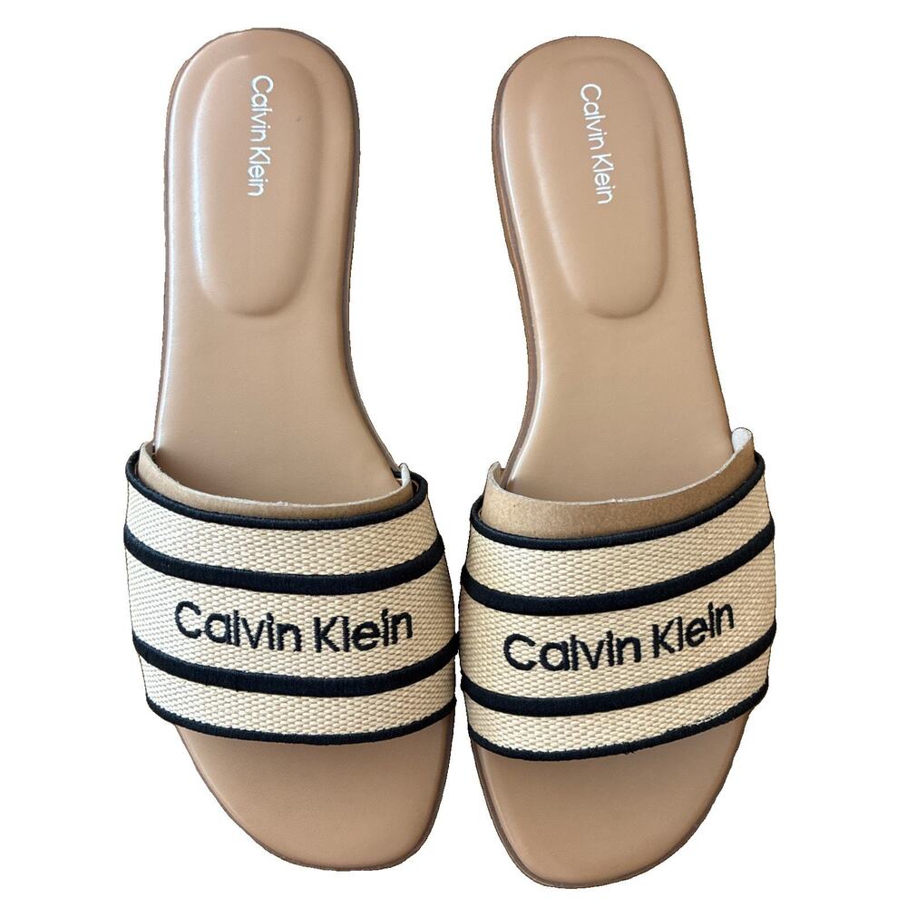 NIB Calvin Klein Kendell Slip-On Slide Sandals 10M Light Natural